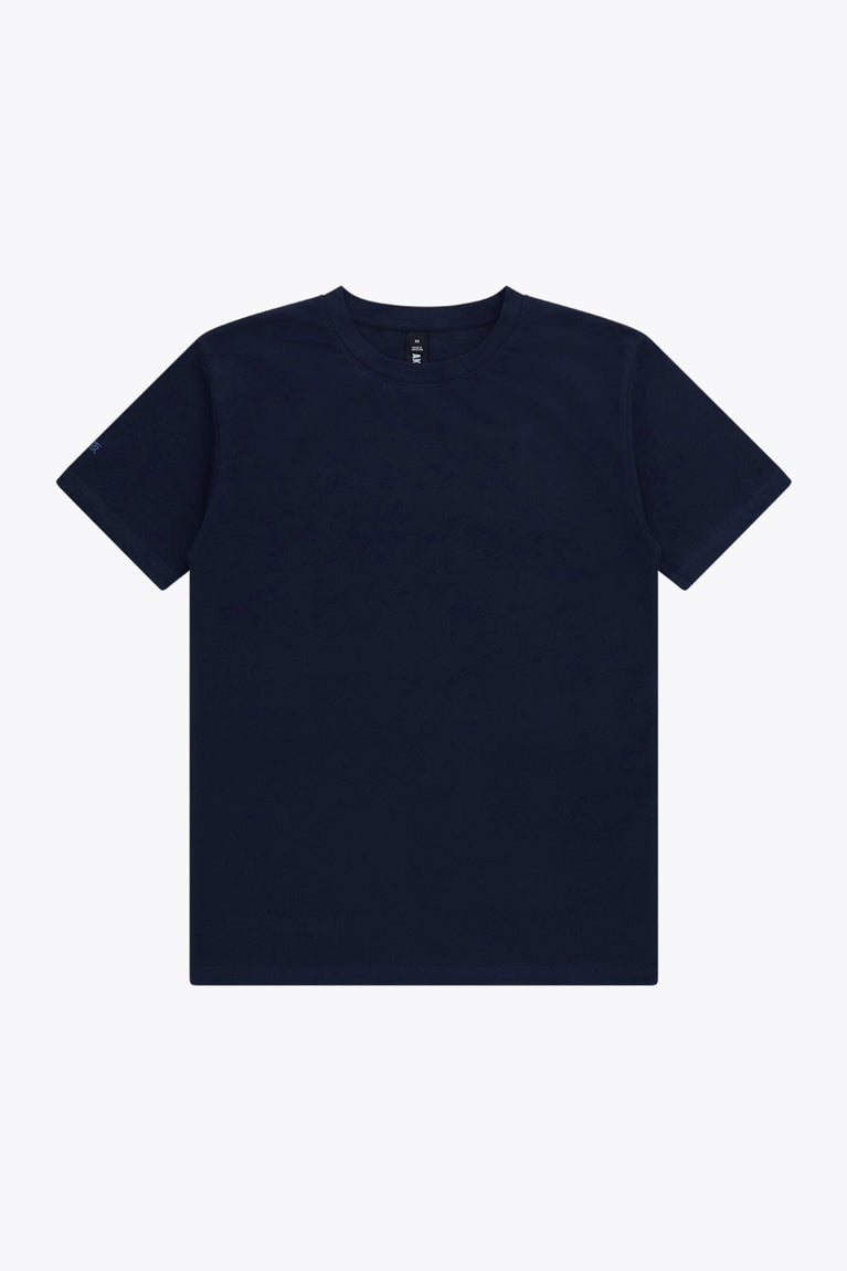 Osaka unisex basic tee in navy. Front flatlay view
