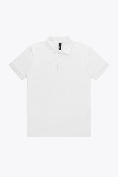Osaka Unisex Polo Basic | White Osaka unisex basic polo in white with white logo. Front flatlay view