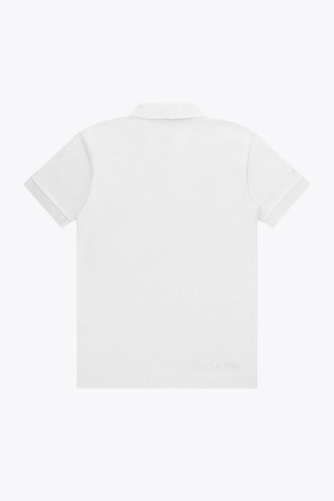 Osaka Unisex Polo Basic | White Osaka unisex basic polo in white with white logo. Front flatlay view