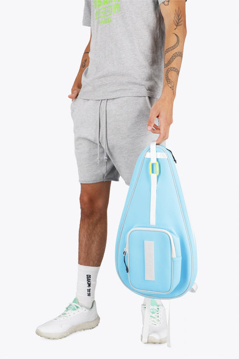 Osaka Neoprene Padel Sleeve | Light Blue Osaka neoprene padel bag in light blue with logo in white. Front view