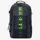 Osaka Pro Tour backpack in black with logo in green. Front view