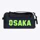 Osaka sports duffel bag in black with logo in green. Front view