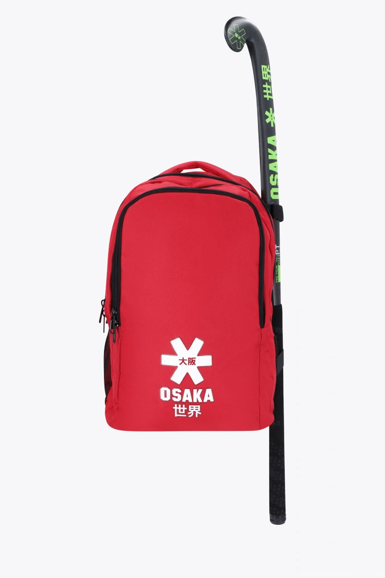 Osaka sports backpack in red with logo in white. Front view