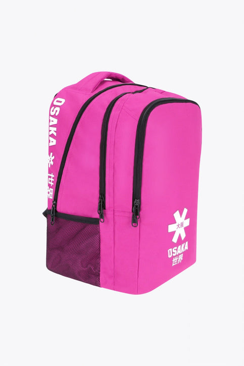 Osaka Sports Backpack | Pink Osaka sports backpack in pink with logo in white. Front view