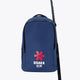 Osaka sports backpack in navy with logo in white and red. Front view
