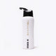 Osaka Kuro aluminium water bottle in white with logo in black. Back view