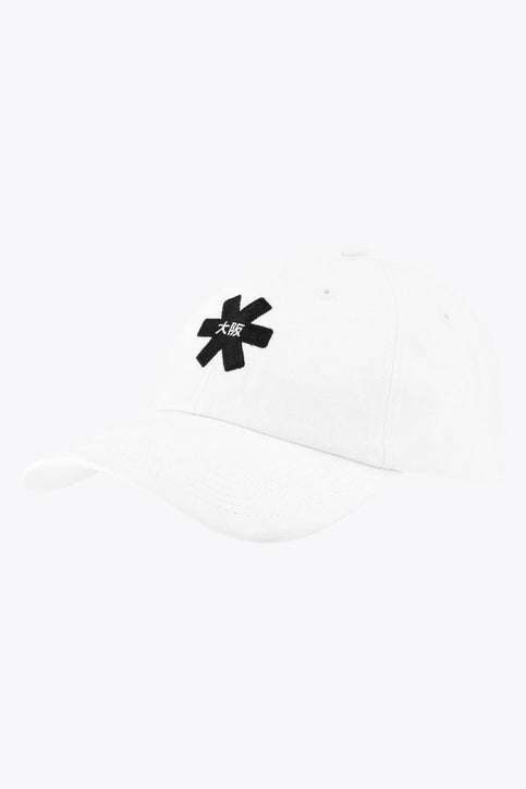 Osaka Baseball Cap Twill | White Osaka baseball cap in white with logo in black. Side view