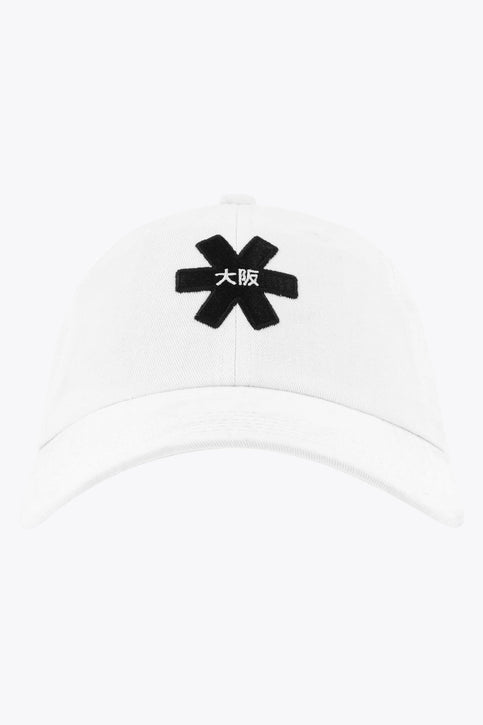 Osaka Baseball Cap Twill | White Osaka baseball cap in white with logo in black. Side view