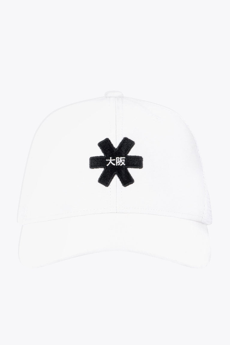 Osaka trucker cap in white with logo in black. Front view