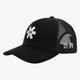 Osaka trucker cap in black with logo in white. Side view