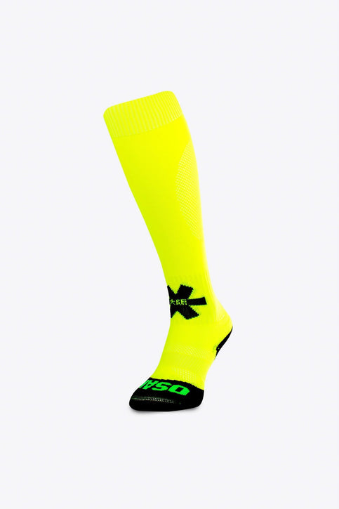 Osaka Field Hockey Socks | Yellow Osaka Field Hockey Socks in yellow with Osaka logo in green. Front view