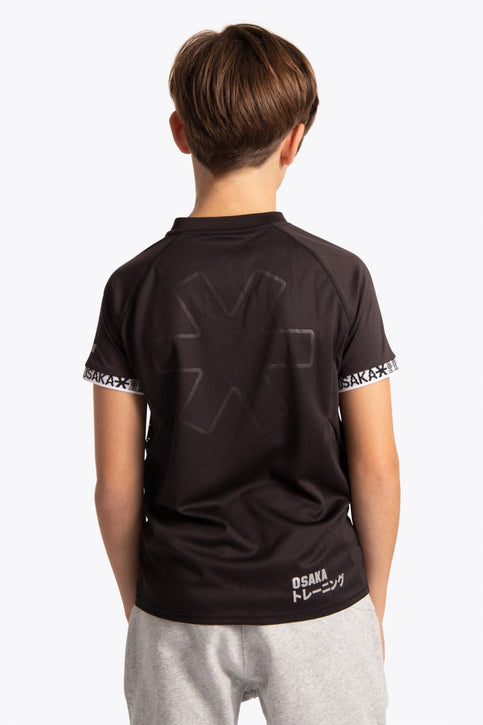 Osaka Kids Jersey | Black Boy wearing the Osaka Kids Jersey in Black. Front view
