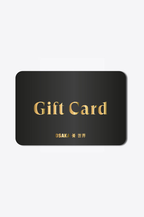 Digital Gift Card Osaka black gift card with letters and logo in gold.