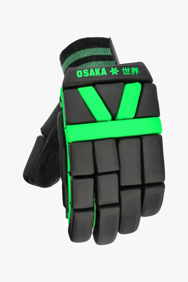 Osaka indoor glove iconic black with green logo. top view