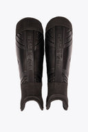 Osaka black shinguard with logo. Front view