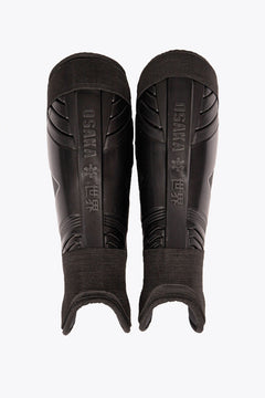Osaka black shinguard with logo. Front view