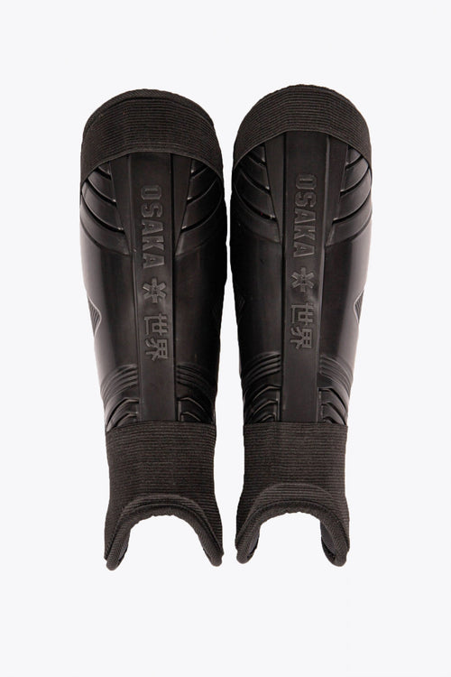 Osaka black shinguard with logo. Front view