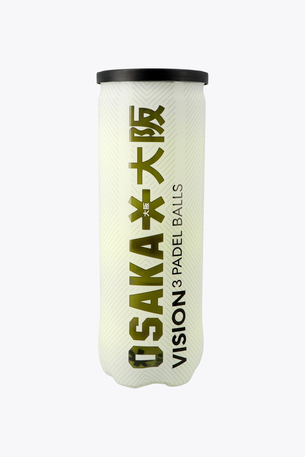 Osaka pro tour 3 padel balls in white tube. Front view