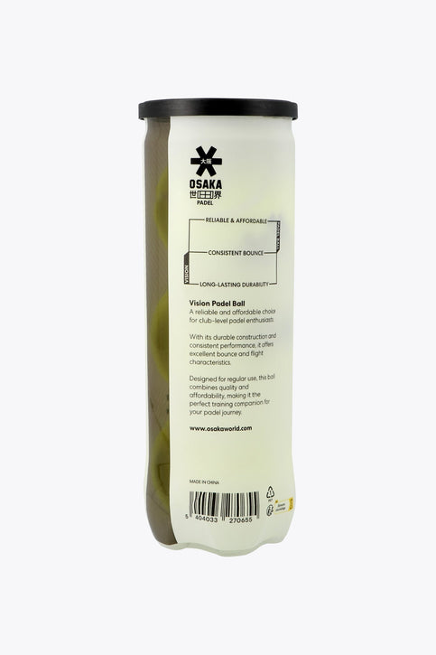 Osaka pro tour 3 padel balls in white tube. Front view