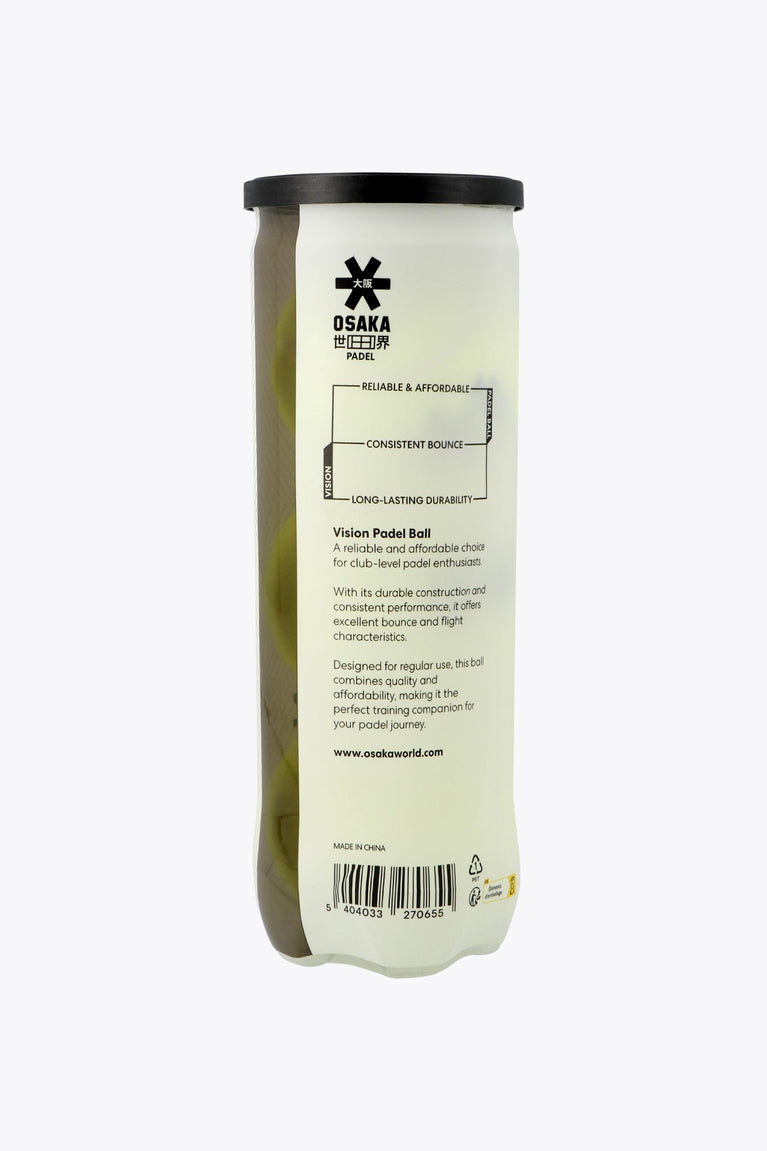 Osaka pro tour 3 padel balls in white tube. Back view