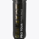 Osaka pro tour 3 padel balls in black tube. Front view