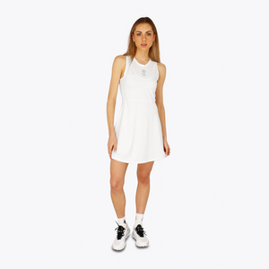 Osaka World Floucy Dress #White | Full body model shot wearing the dress