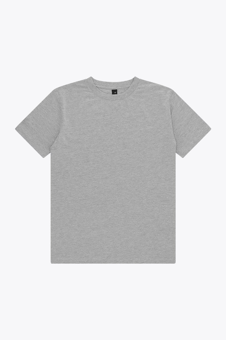 Osaka unisex basic tee in heather grey. Front flatlay view