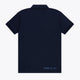 Osaka unisex basic polo in navy with navy logo. Back flatlay view