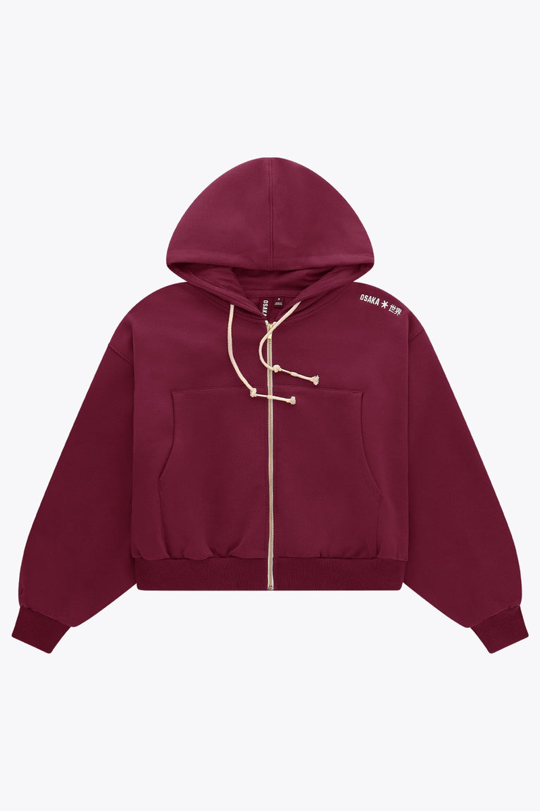 Osaka Women Cropped Full Zip Hoodie | Cherry Lacquer