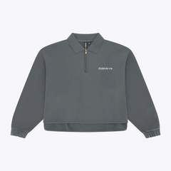 Women Polo Zip Sweater #DarkGreyMelange