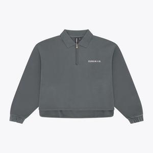 Women Polo Zip Sweater #DarkGreyMelange