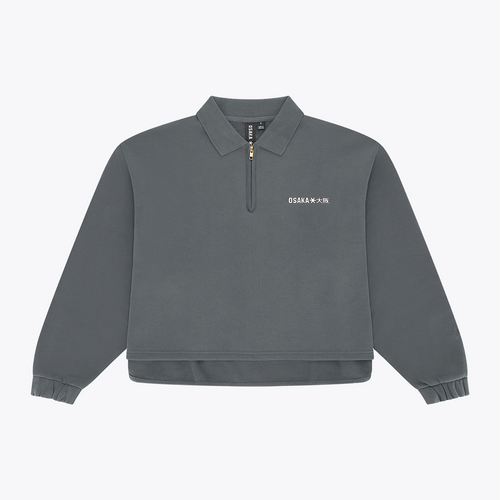 Women Polo Zip Sweater #DarkGreyMelange