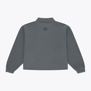Women Polo Zip Sweater #DarkGreyMelange