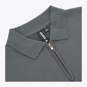 Women Polo Zip Sweater #DarkGreyMelange