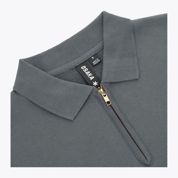 Women Polo Zip Sweater #DarkGreyMelange