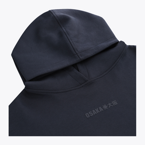 Navy unisex knit hoodie hood and chest graphic detail #Navy