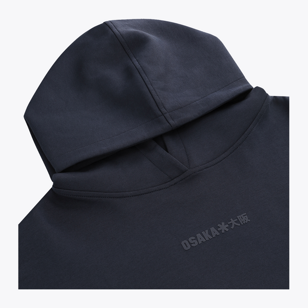 Navy unisex knit hoodie hood and chest graphic detail #Navy