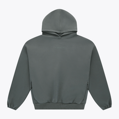 Dark grey melange unisex hoodie with kangaroo pocket, back view #DarkGreyMelange