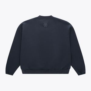 Navy unisex crewneck knit sweater, back view with small centered star logo #Navy