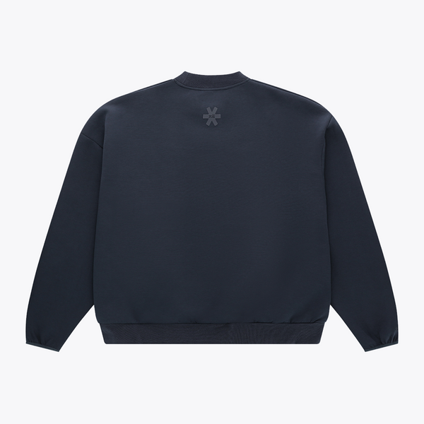 Navy unisex crewneck knit sweater, back view with small centered star logo #Navy