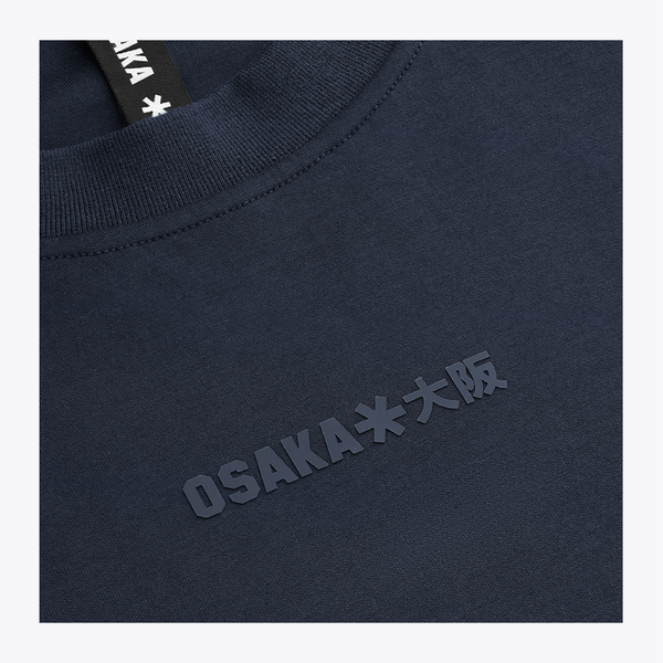Navy knit sweater chest with subtle embossed star-and-text graphic logo #Navy