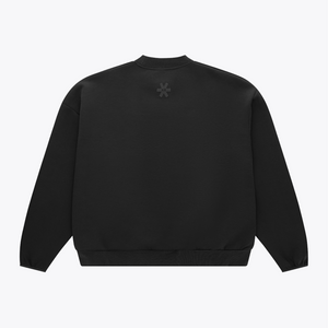 Black unisex crewneck sweater, small back logo near collar #Black