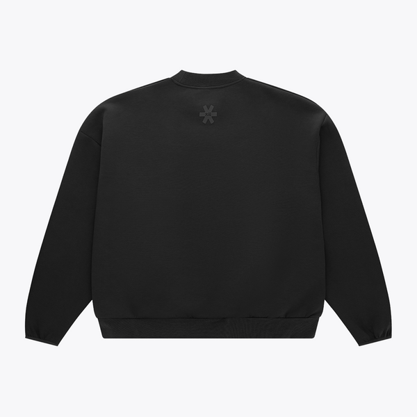 Black unisex crewneck sweater, small back logo near collar #Black