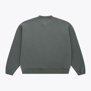 Unisex crewneck sweater in dark grey melange, small back-neck logo #DarkGreyMelange