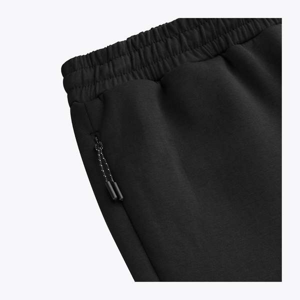 Black sweatpants with side seam pocket detail and drawstring end #Black