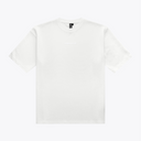 A white boxy crewneck t-shirt with a small, tonal embroidered logo on the center chest, displayed flat against a light gray background. | Osaka World USA #White