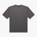 A dark gray crewneck t-shirt with a small, tonal embroidered logo on the center chest, displayed flat against a light gray background. | Osaka World USA #DarkGrey