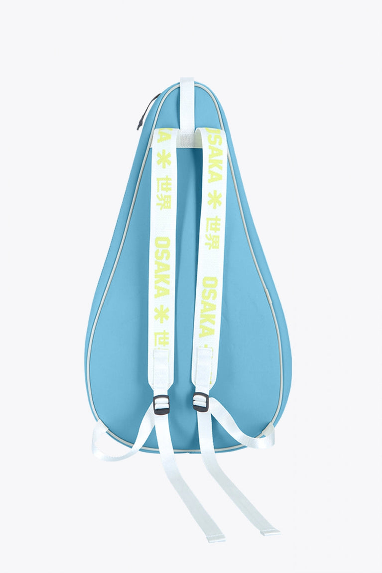 Osaka neoprene padel bag in light blue with logo in white. Back view