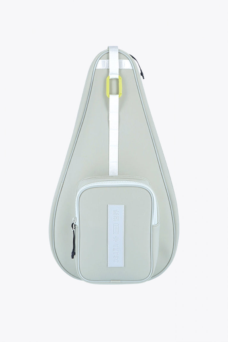 Osaka neoprene padel bag in light grey with logo in white. Front view