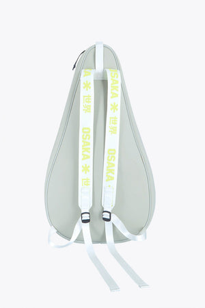 Osaka neoprene padel bag in light grey with logo in white. Back view